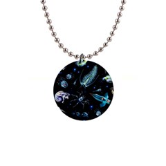 Colorful Abstract Pattern Consisting Glowing Lights Luminescent Images Marine Plankton Dark 1  Button Necklace by Ravend