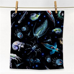 Colorful Abstract Pattern Consisting Glowing Lights Luminescent Images Marine Plankton Dark Face Towel by Ravend