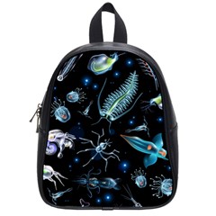 Colorful Abstract Pattern Consisting Glowing Lights Luminescent Images Marine Plankton Dark School Bag (small) by Ravend