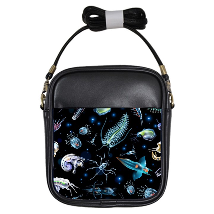 Colorful Abstract Pattern Consisting Glowing Lights Luminescent Images Marine Plankton Dark Girls Sling Bag