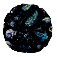 Colorful Abstract Pattern Consisting Glowing Lights Luminescent Images Marine Plankton Dark Large 18  Premium Round Cushions by Ravend