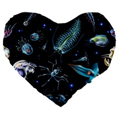 Colorful Abstract Pattern Consisting Glowing Lights Luminescent Images Marine Plankton Dark Large 19  Premium Heart Shape Cushions by Ravend