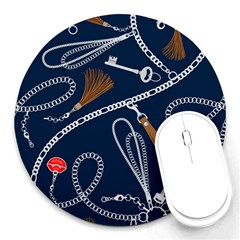 Chains Seamless Pattern Round Mousepad by Ravend