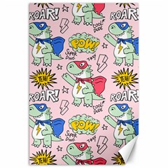 Seamless Pattern With Many Funny Cute Superhero Dinosaurs T-rex Mask Cloak With Comics Style Canvas 20  X 30  by Ravend