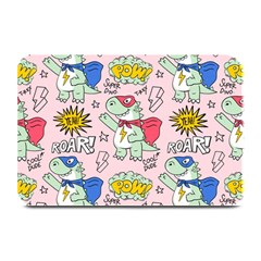 Seamless Pattern With Many Funny Cute Superhero Dinosaurs T-rex Mask Cloak With Comics Style Plate Mats by Ravend