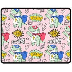 Seamless Pattern With Many Funny Cute Superhero Dinosaurs T-rex Mask Cloak With Comics Style Fleece Blanket (medium)  by Ravend