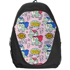 Seamless Pattern With Many Funny Cute Superhero Dinosaurs T-rex Mask Cloak With Comics Style Backpack Bag by Ravend