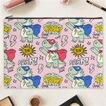 Seamless Pattern With Many Funny Cute Superhero Dinosaurs T-rex Mask Cloak With Comics Style Cosmetic Bag (XXXL) Front