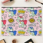 Seamless Pattern With Many Funny Cute Superhero Dinosaurs T-rex Mask Cloak With Comics Style Cosmetic Bag (XXXL) Back