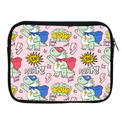 Seamless Pattern With Many Funny Cute Superhero Dinosaurs T-rex Mask Cloak With Comics Style Apple Ipad 2/3/4 Zipper Cases by Ravend