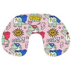 Seamless Pattern With Many Funny Cute Superhero Dinosaurs T-rex Mask Cloak With Comics Style Travel Neck Pillow by Ravend