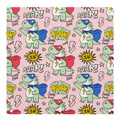 Seamless Pattern With Many Funny Cute Superhero Dinosaurs T-rex Mask Cloak With Comics Style Banner And Sign 4  X 4 