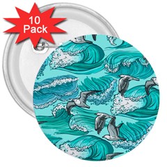 Sea Wave Seamless Pattern 3  Buttons (10 Pack)  by Ravend