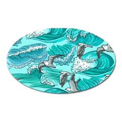 Sea Wave Seamless Pattern Oval Magnet by Ravend