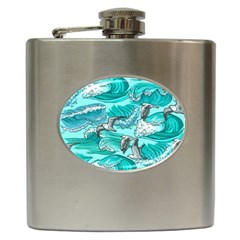 Sea Wave Seamless Pattern Hip Flask (6 Oz) by Ravend