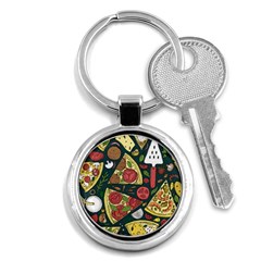 Vector Seamless Pizza Slice Pattern Hand Drawn Pizza Illustration Great Pizzeria Menu Background Key Chain (round) by Ravend