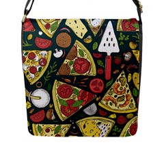 Vector Seamless Pizza Slice Pattern Hand Drawn Pizza Illustration Great Pizzeria Menu Background Flap Closure Messenger Bag (l) by Ravend