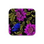 Botany Floral Flower Plant Petals Rubber Square Coaster (4 pack) Front