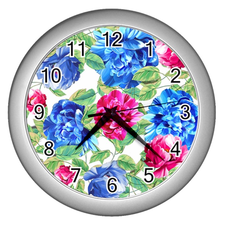 Flowers Floral Picture Flower Wall Clock (Silver)