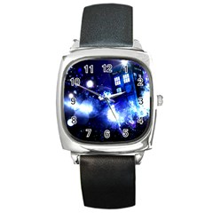 Tardis Background Space Square Metal Watch by Jancukart