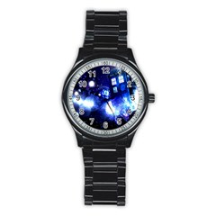 Tardis Background Space Stainless Steel Round Watch