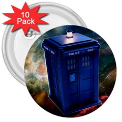 The Police Box Tardis Time Travel Device Used Doctor Who 3  Buttons (10 Pack) 