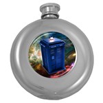 The Police Box Tardis Time Travel Device Used Doctor Who Round Hip Flask (5 oz) Front