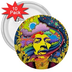 Psychedelic Rock Jimi Hendrix 3  Buttons (10 Pack)  by Jancukart