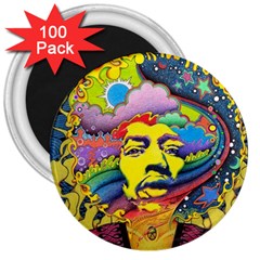 Psychedelic Rock Jimi Hendrix 3  Magnets (100 Pack) by Jancukart