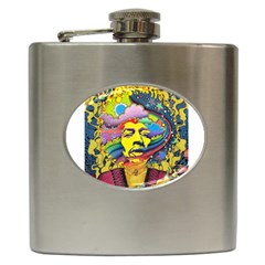 Psychedelic Rock Jimi Hendrix Hip Flask (6 Oz) by Jancukart