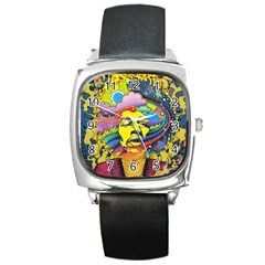 Psychedelic Rock Jimi Hendrix Square Metal Watch by Jancukart