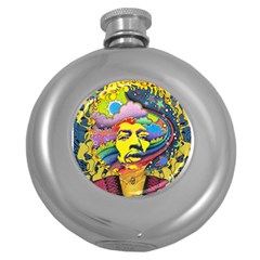 Psychedelic Rock Jimi Hendrix Round Hip Flask (5 Oz) by Jancukart