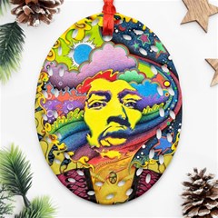 Psychedelic Rock Jimi Hendrix Oval Filigree Ornament (two Sides) by Jancukart