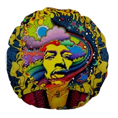 Psychedelic Rock Jimi Hendrix Large 18  Premium Flano Round Cushions by Jancukart