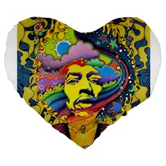 Psychedelic Rock Jimi Hendrix Large 19  Premium Flano Heart Shape Cushions