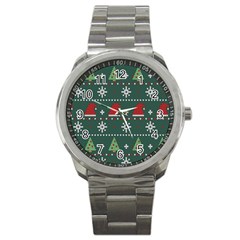 Beautiful Knitted Christmas Xmas Pattern Sport Metal Watch by Jancukart