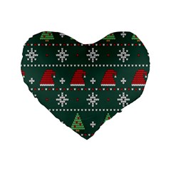 Beautiful Knitted Christmas Xmas Pattern Standard 16  Premium Flano Heart Shape Cushions by Jancukart