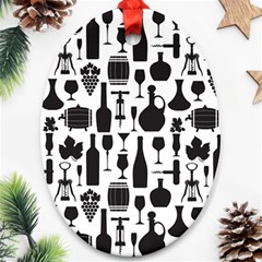 Wine Pattern Black White Ornament (oval) by Jancukart