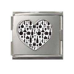 Wine Pattern Black White Mega Link Heart Italian Charm (18mm)