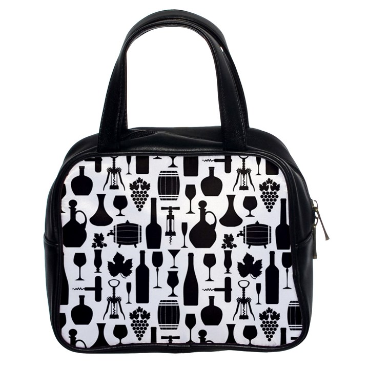 Wine Pattern Black White Classic Handbag (Two Sides)