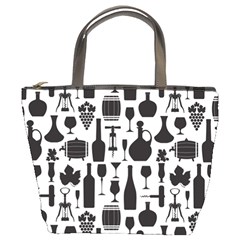 Wine Pattern Black White Bucket Bag by Jancukart