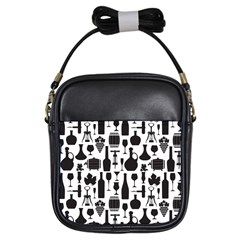 Wine Pattern Black White Girls Sling Bag by Jancukart