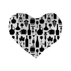 Wine Pattern Black White Standard 16  Premium Heart Shape Cushions by Jancukart