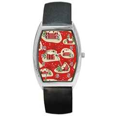 Christmas New Year Seamless Pattern Barrel Style Metal Watch by Jancukart