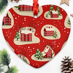 Christmas New Year Seamless Pattern Heart Ornament (two Sides)