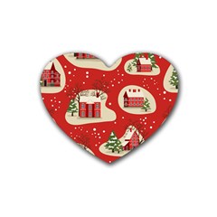 Christmas New Year Seamless Pattern Rubber Coaster (heart) by Jancukart