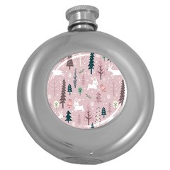 Winter Season Seamless Pattern Round Hip Flask (5 Oz) by Jancukart