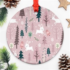 Winter Season Seamless Pattern Round Ornament (two Sides)