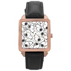 Dog Pattern Rose Gold Leather Watch 