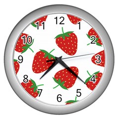 Seamless-pattern-fresh-strawberry Wall Clock (silver) by Jancukart